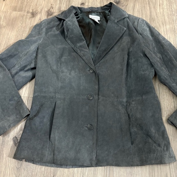 Jessica London 100% Suede Leather 3 Button Lined Blazer Jacket Gray Women’s 14 - Picture 5 of 10